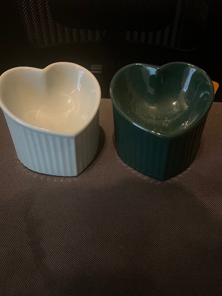 Pair of New Heart Shaped Ceramic cat bowls