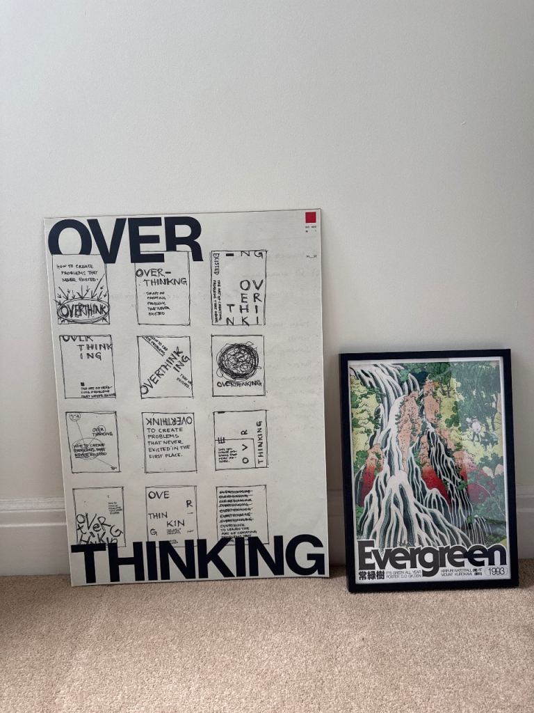 Two Framed Posters: 'Overthinking' & 'Evergreen' Designs