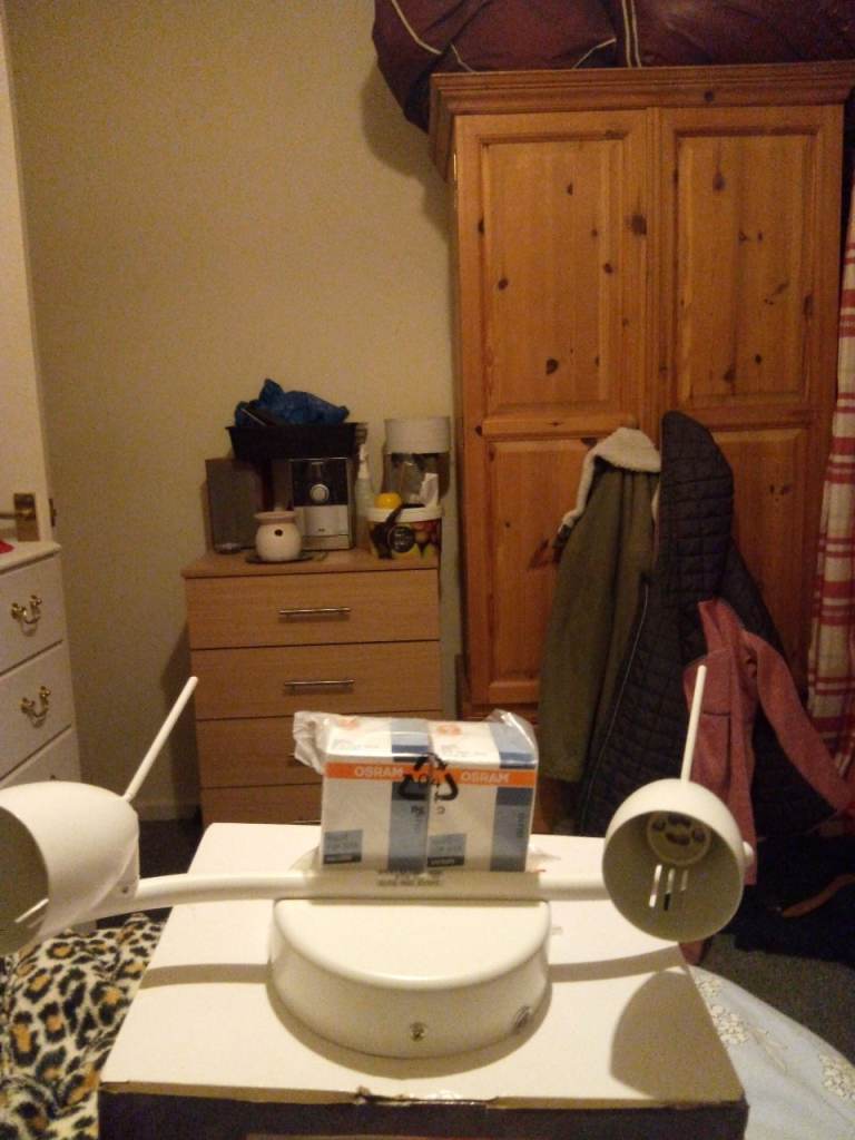 White Ceiling Light with two halogen bulbs 