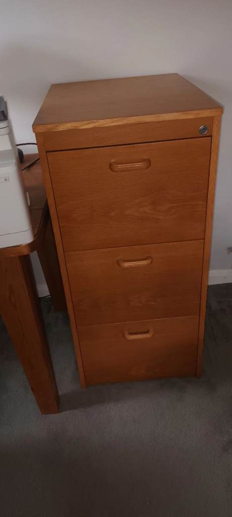Retro wooden 3 drawer filing cabinet 