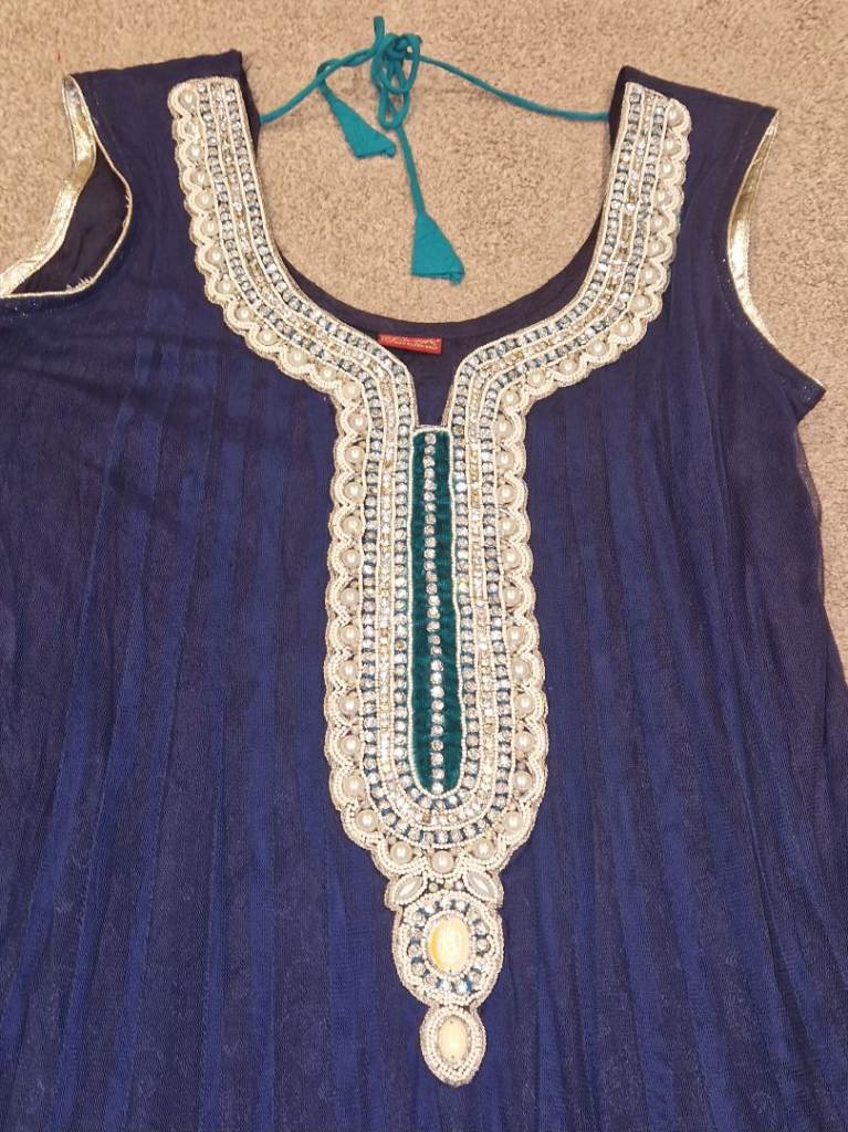 Navy and teal silver frock suit UK size 12