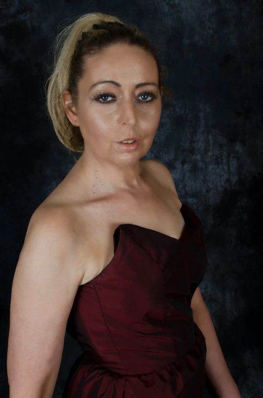 Burgundy party bustle style dress