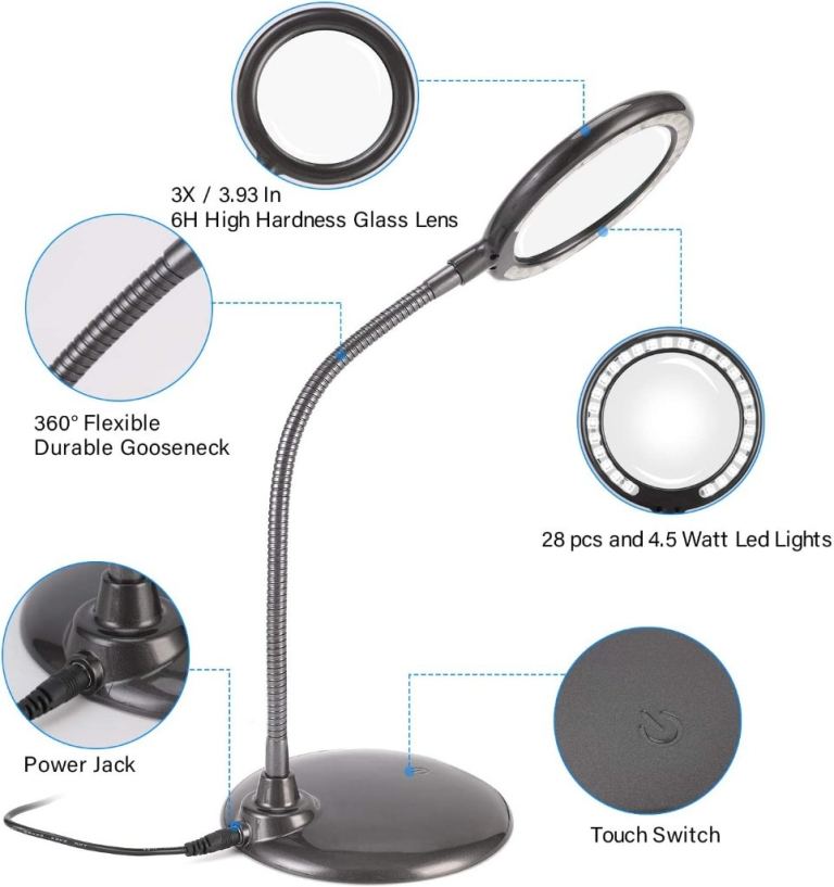 Brand New 3X Dimmable LED Magnifying Lamp, Hands Free Magnifying Glass with Light