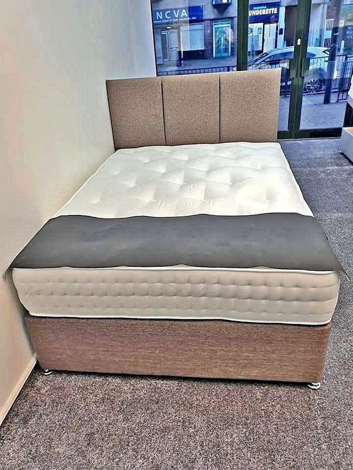 Luxury Double Divan Bed Base with Headboard & Mattress Brand New   – COD & Delivery ::
