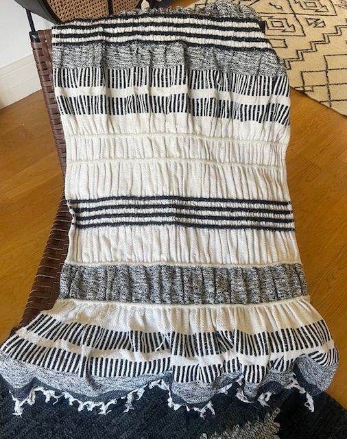 Boho monochrome blanket/throw with tassels, L125cm x w 165cm