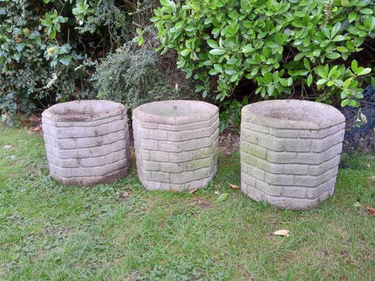 Set of Three Sturdy Concrete Garden Planters