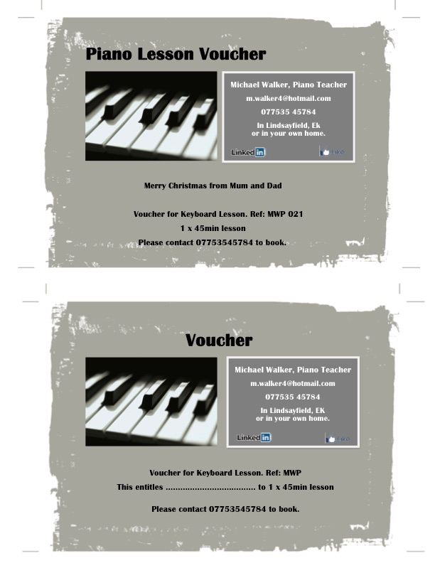 image for Piano Lessons Christmas Voucher