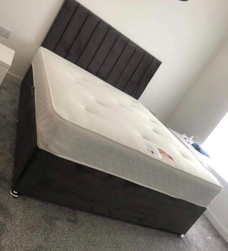 Crushed or Plush divan bed diamond/lined HB single small double double king size kingsize super 