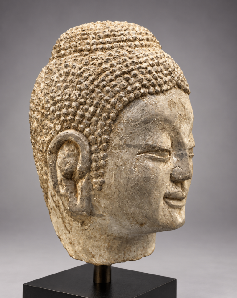 Ming Dynasty Chinese Limestone Buddha Head – 15th-Century - Ancient Sculpture