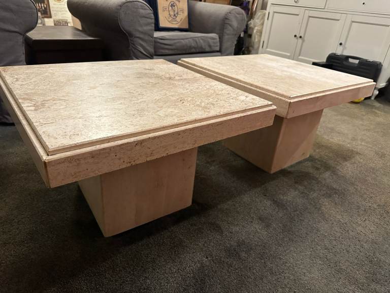 image for Pair of Solid Stone Coffee Tables – Heavy, High-Quality Pieces - £100 for the pair!