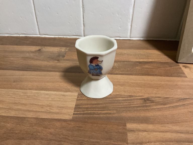 image for Vintage white egg cup with hedgehog on the front 