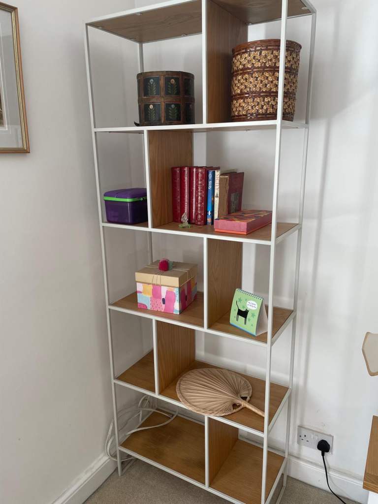 John Lewis Modern Open Bookcase / Display Shelving Unit – White & Oak