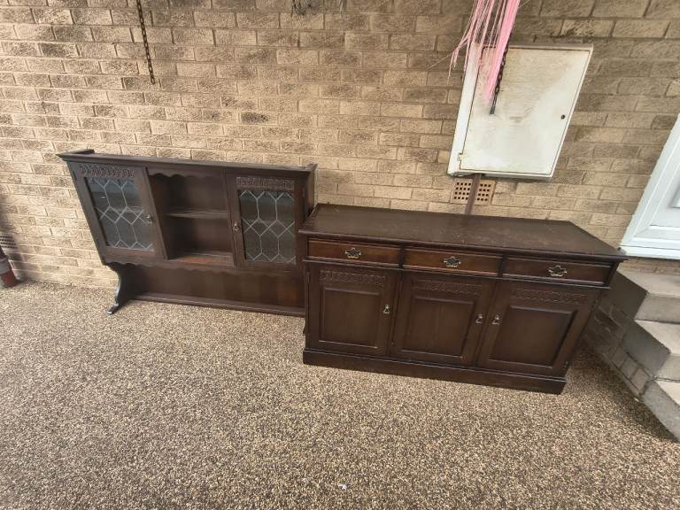 Dark Wood Sideboard and Display Cabinet Set