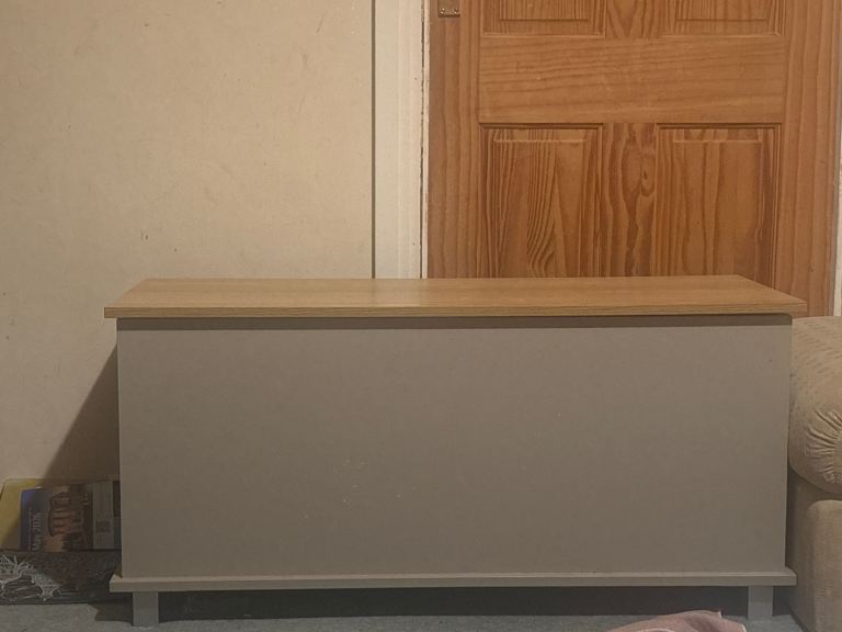 Grey and wood large toy box/storage ottoman 