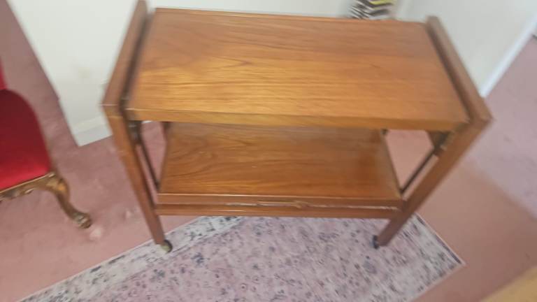 Vintage teak metamorphic serving trolley
