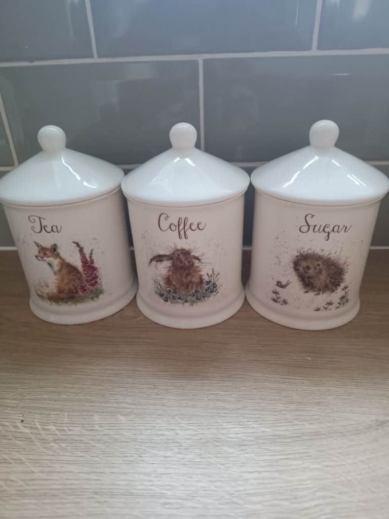LOVELY SET OF WRENDALE TEA/COFFEE/SUGAR CERAMIC JARS/CANISTERS