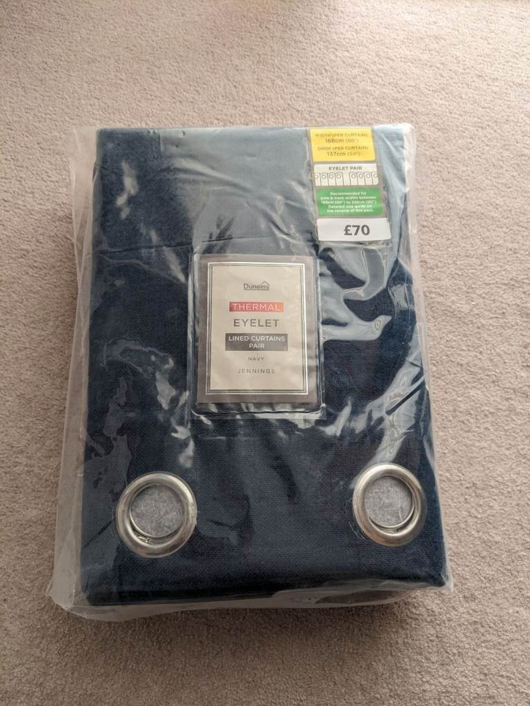 Brand New - Unopened - Dunelm Navy Blue Thermal Lined Curtains (Pair)