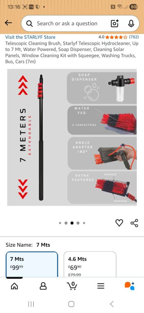 Telescopic water fed window cleaner 4.6m