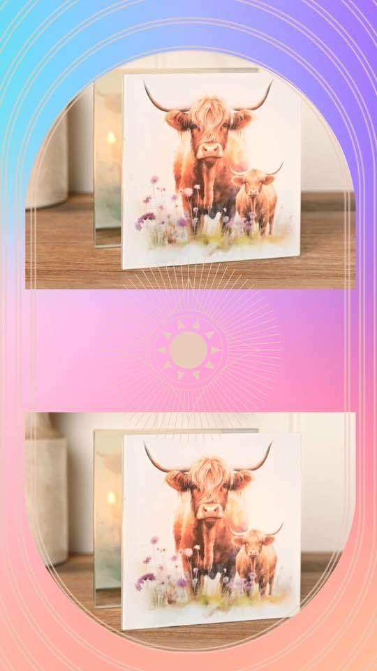 Glass Tealight Holder - Highland Cow