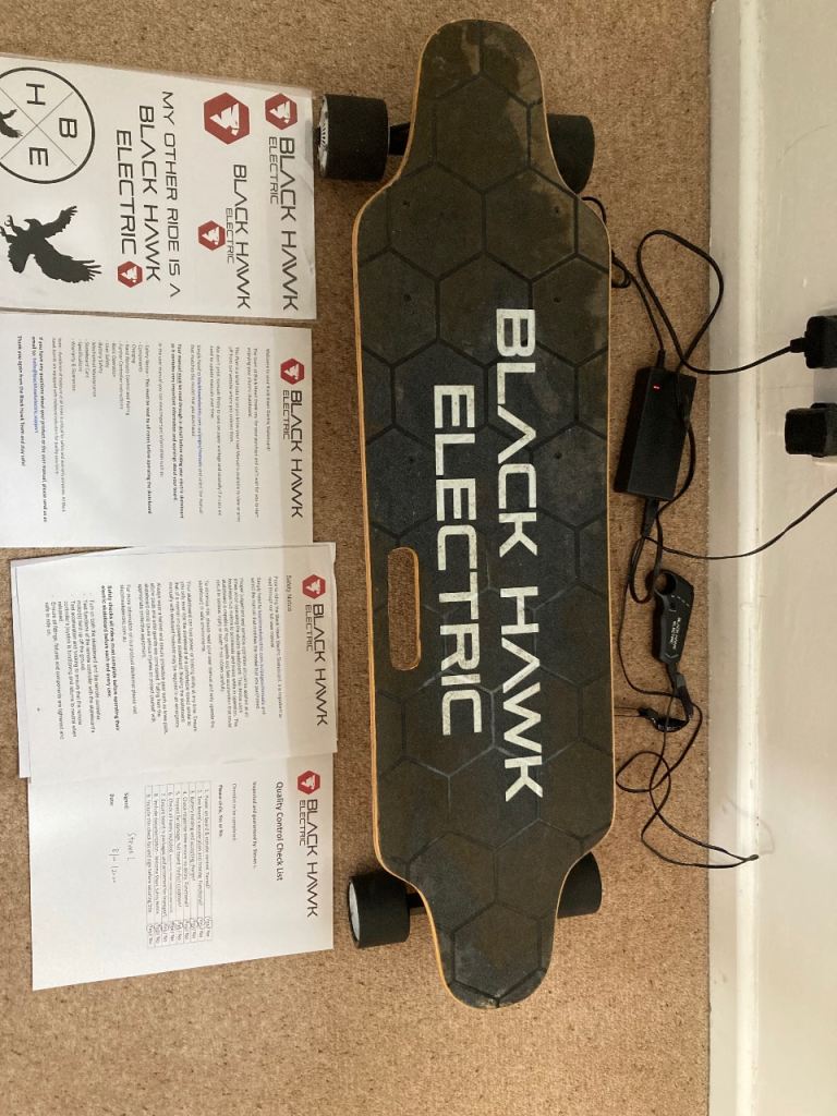 Black Hawk Electric Skateboard – Good Condition, with Charger and Remote