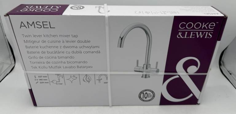 Cooke & Lewis Amsel Chrome Finish Kitchen Twin Lever Tap BNIB