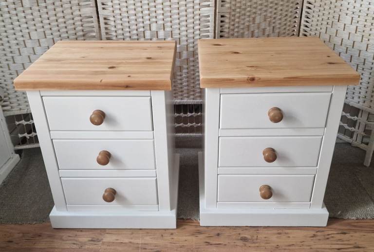 UPCYCLED PAIR OF SOLID PINE BEDSIDE CABINETS 