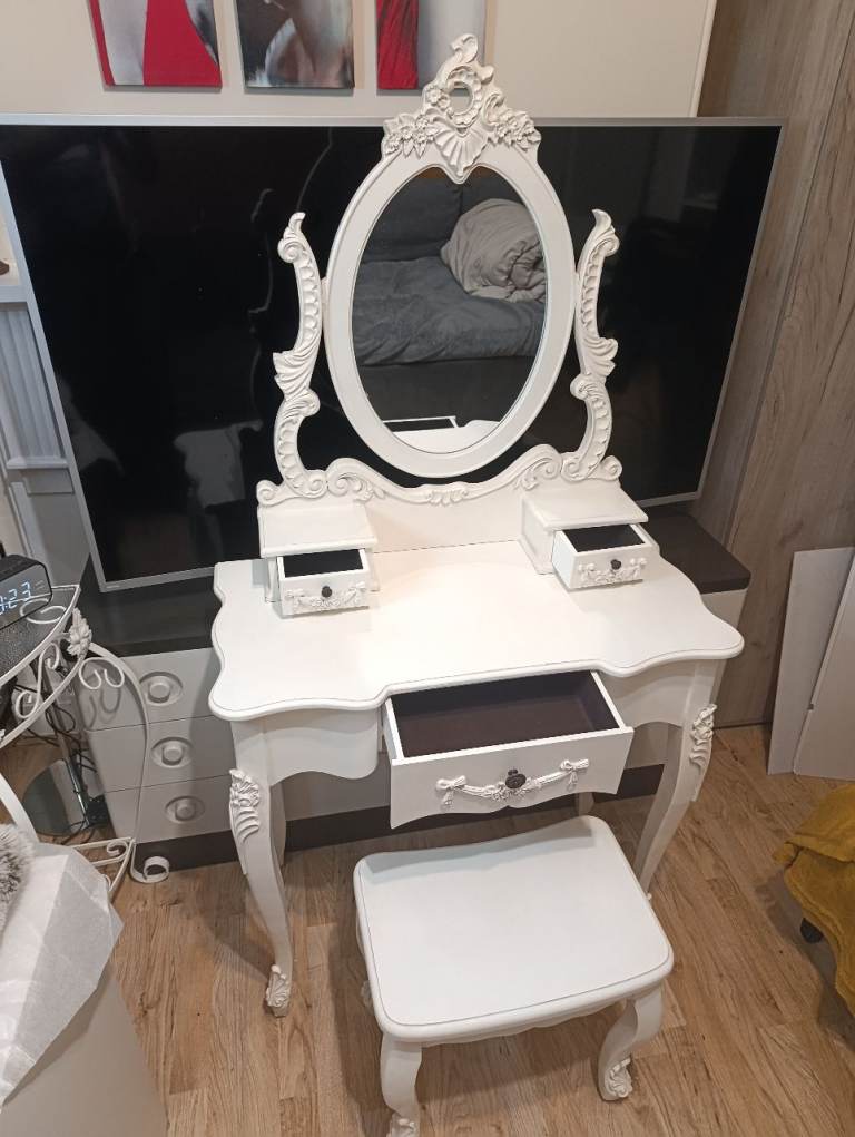 White Dressing Table with Mirror and Stool – Good Condition, £80.00 for ...