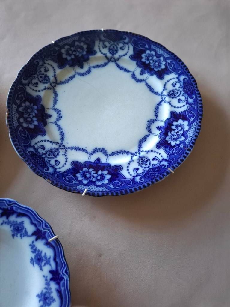 Vintage Blue & White Ceramic Plates - Good Condition