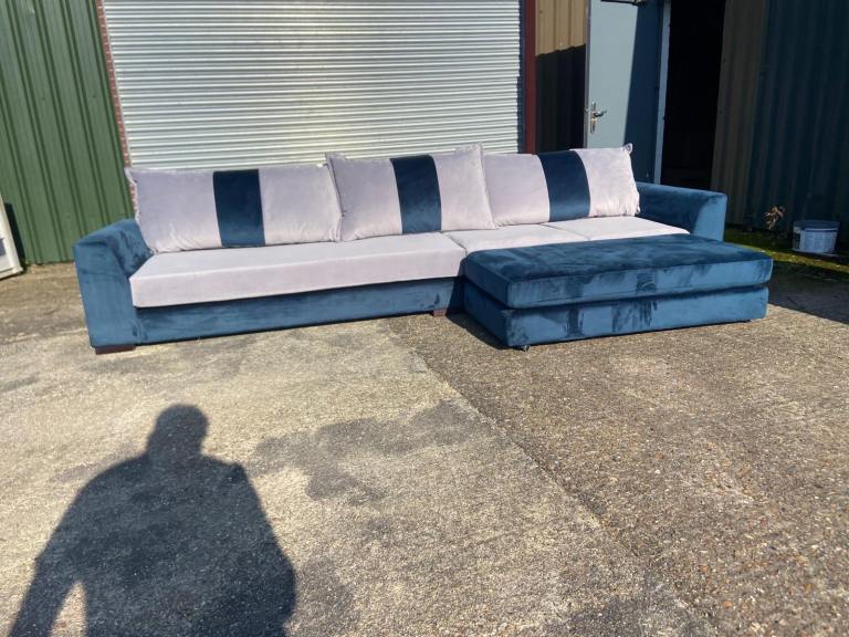 🛋️ Sofology Large Sofa – Newly Upholstered Velvet (Silver & Blue) + FREE DELIVERY 🚚