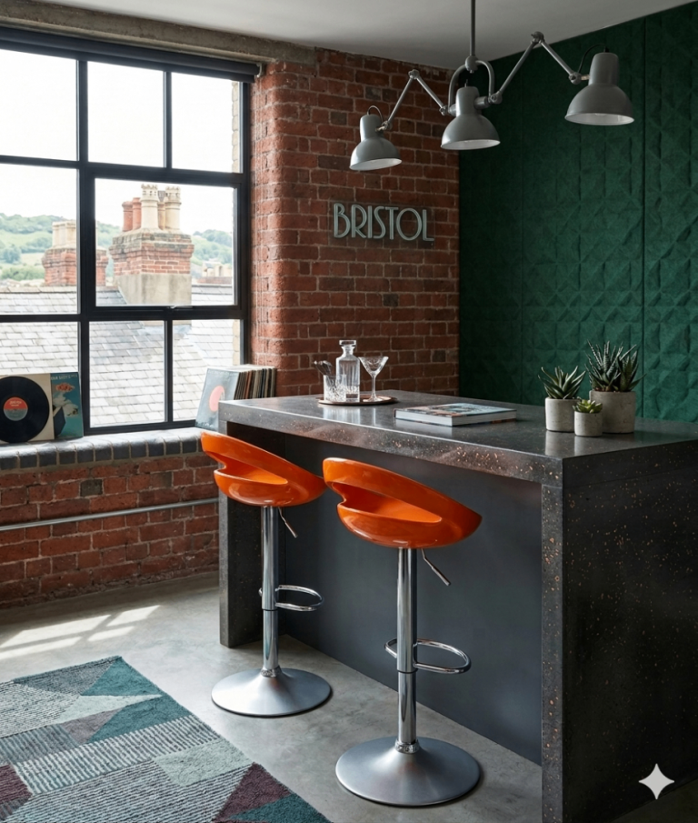 Pair of Orange Bar Stools – Adjustable, Metal Base