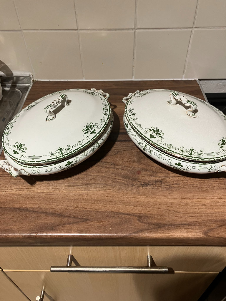 Antique ca.1900's Regal Pattern Lidded Serving Bowls Albion Bourne Leigh Pottery England