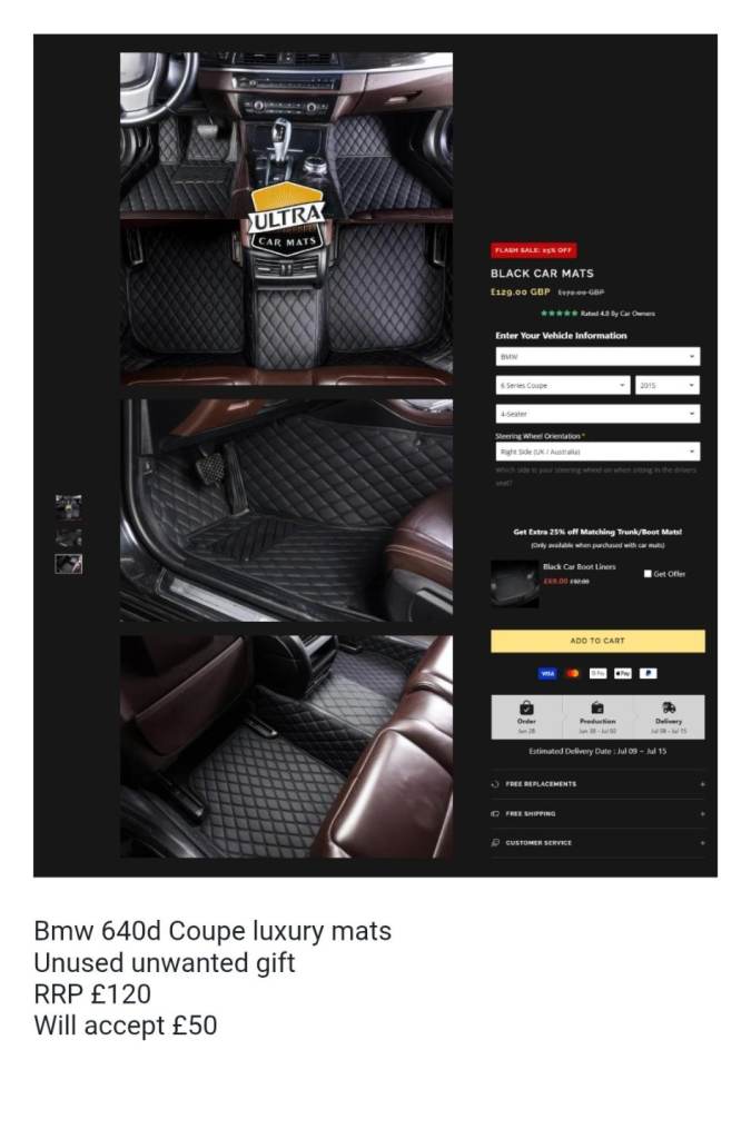 BMW Coupe 640d car mats 