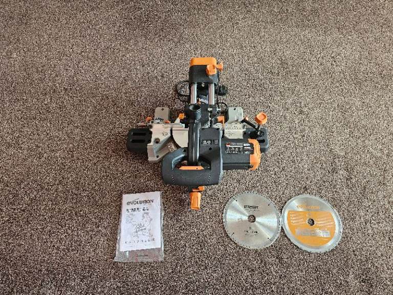 Evolution R210 SMS+ Sliding Mitre Saw with Blades