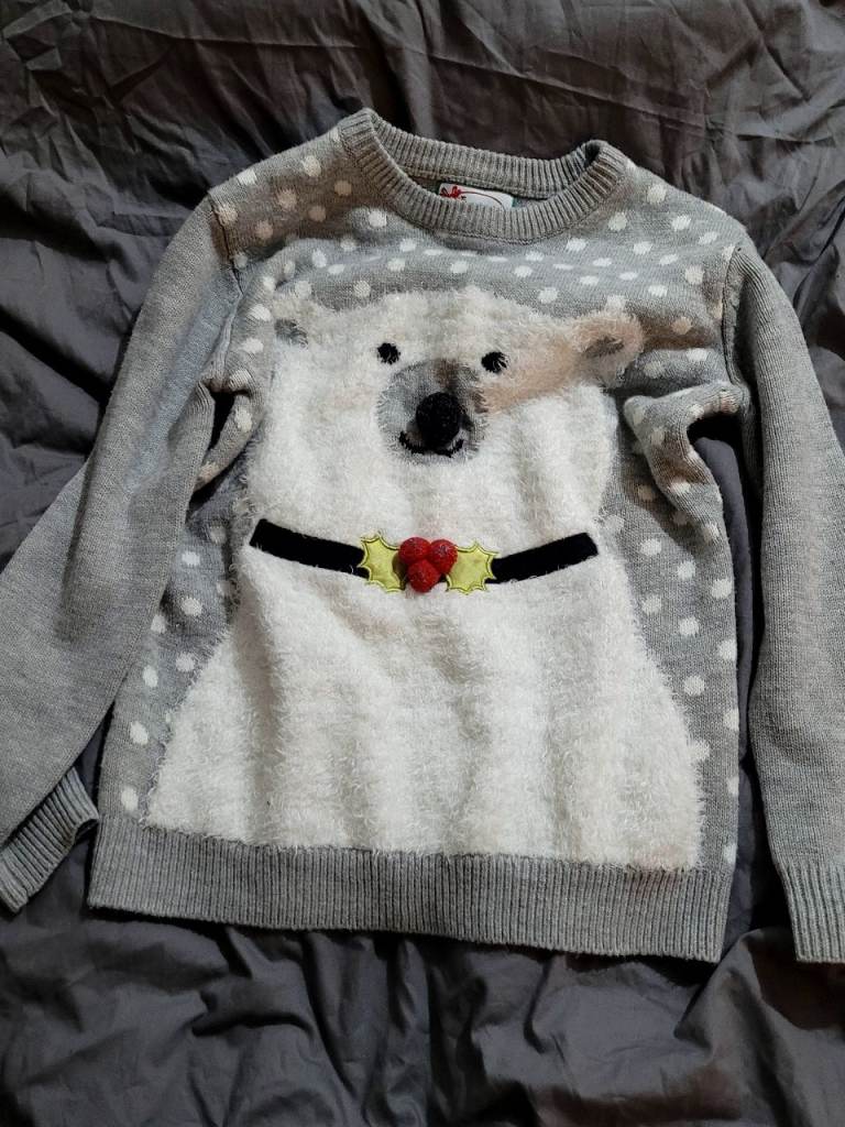 Atmosphere XS Polar Bear Christmas Jumper - Preloved Grey Holiday Sweater