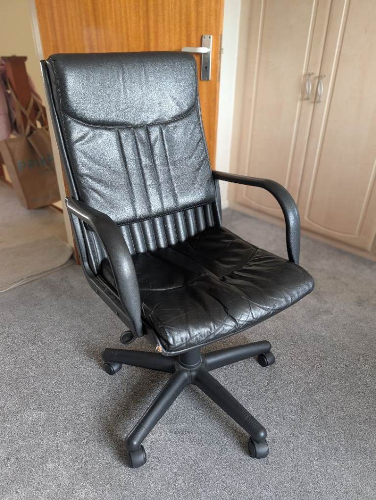 Two Black Leather Office Chairs – Fair Condition