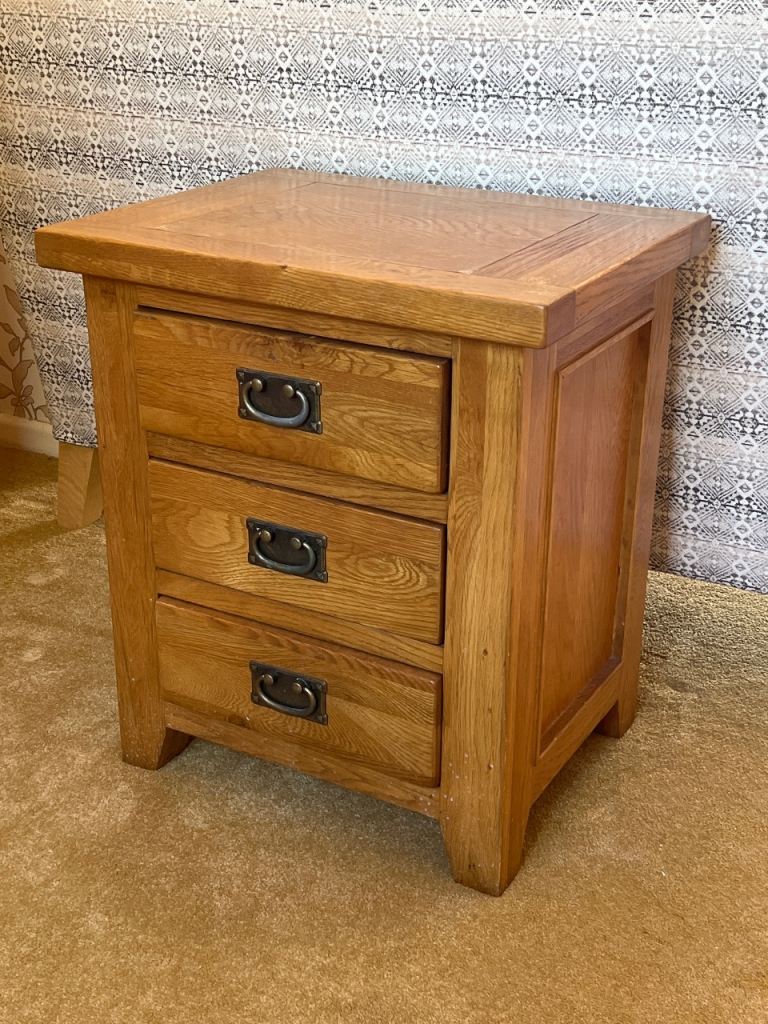 Solid Wood Bedside Table with 3 Drawers