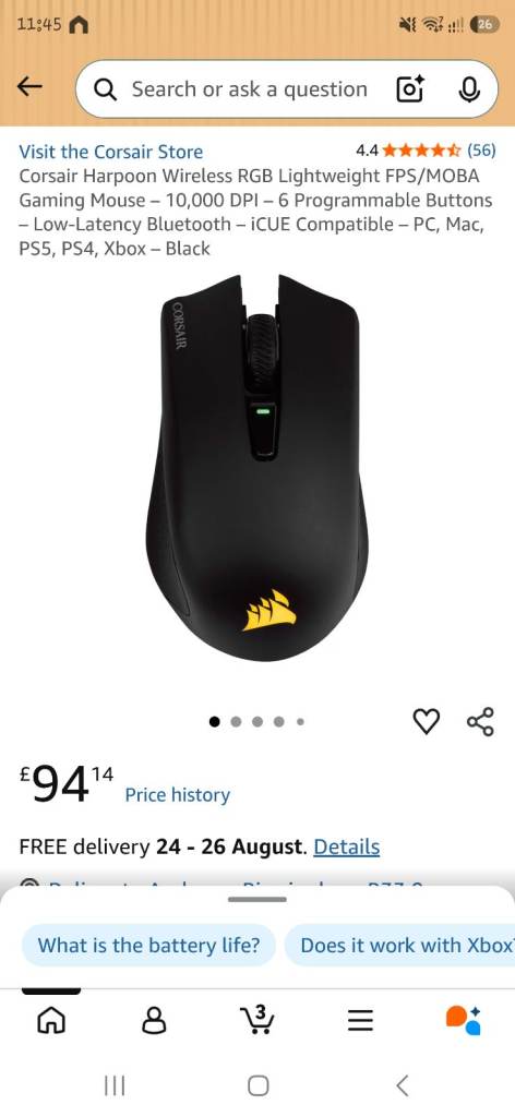 Corsair Harpoon Wireless RGB Gaming Mouse - Black, New