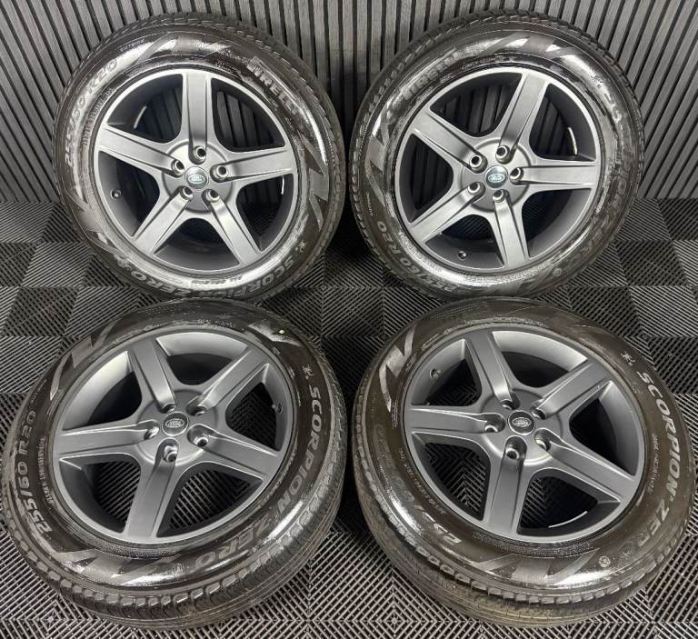 20'' GENUINE LAND ROVER DEFENDER 5 SPOKE 5094 GREY ALLOY WHEELS TYRES ALLOYS