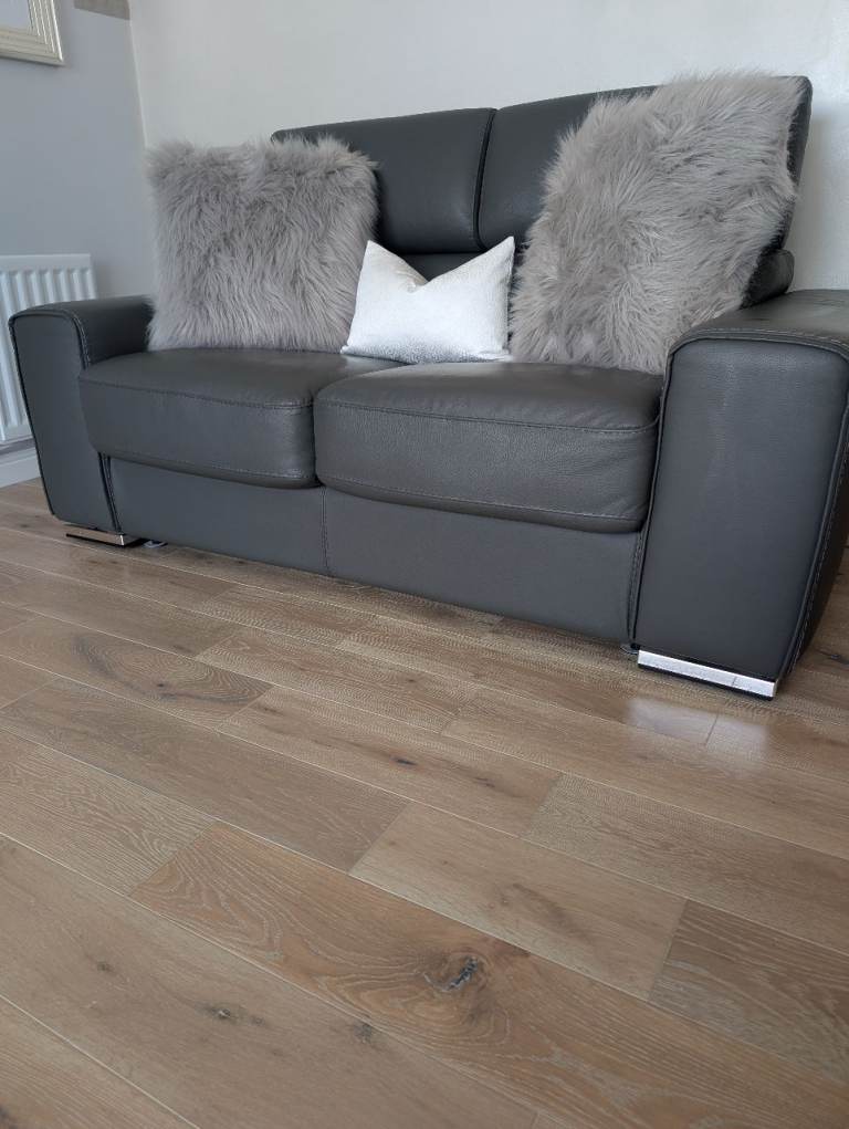 Grey Leather Sofa/Bed 