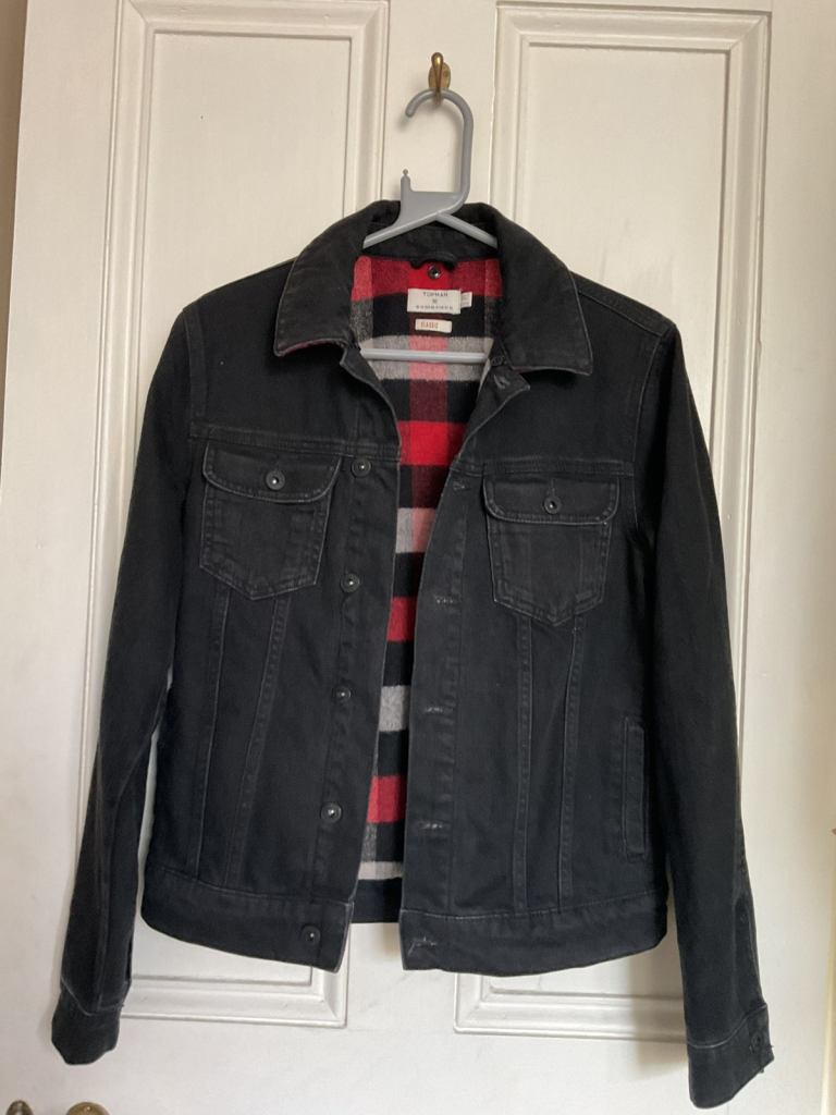 Topman black denim jacket check winter warm lining size XS teenager youth