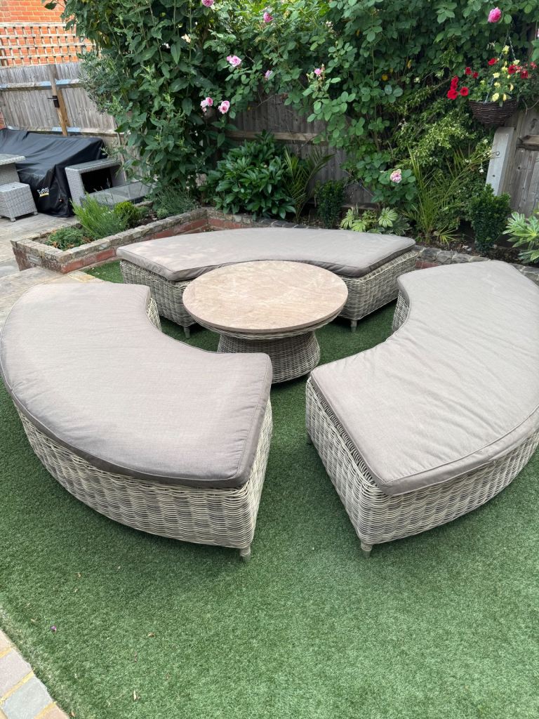 Oka Garden Furniture Set Rattan Benches and Table