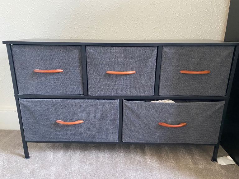IKEA fabric drawers storage organiser grey black wood and brown handles good condition