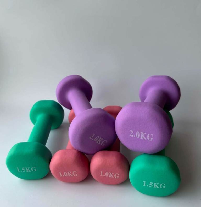 Set of 6 Dumbbells (1kg, 1.5kg, 2kg) with Rack – New