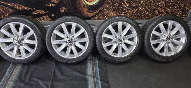 VW Genuine 17 alloy wheels + 4 x tyres 225 45 17 Bridgestone Turanza 6 Enliten