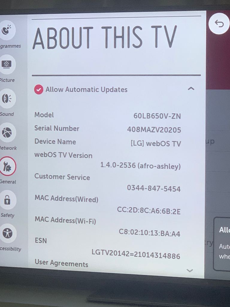Lg tv 59.5”