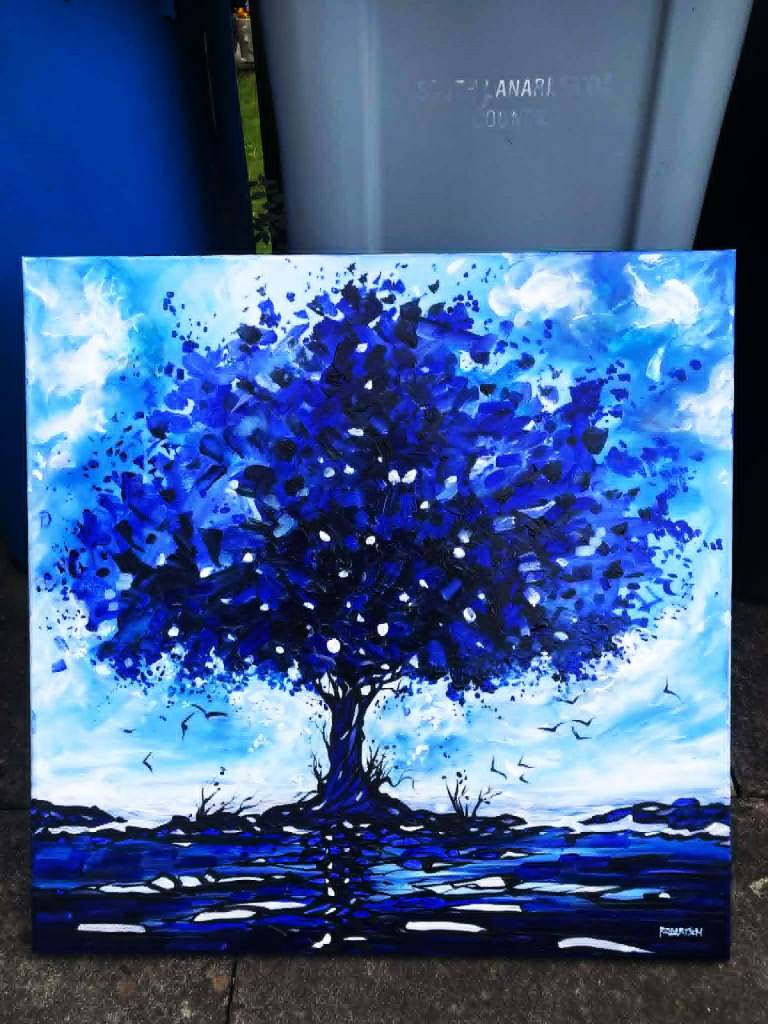 Blue Tree. Large Original Acrylic Painting on Canvas
