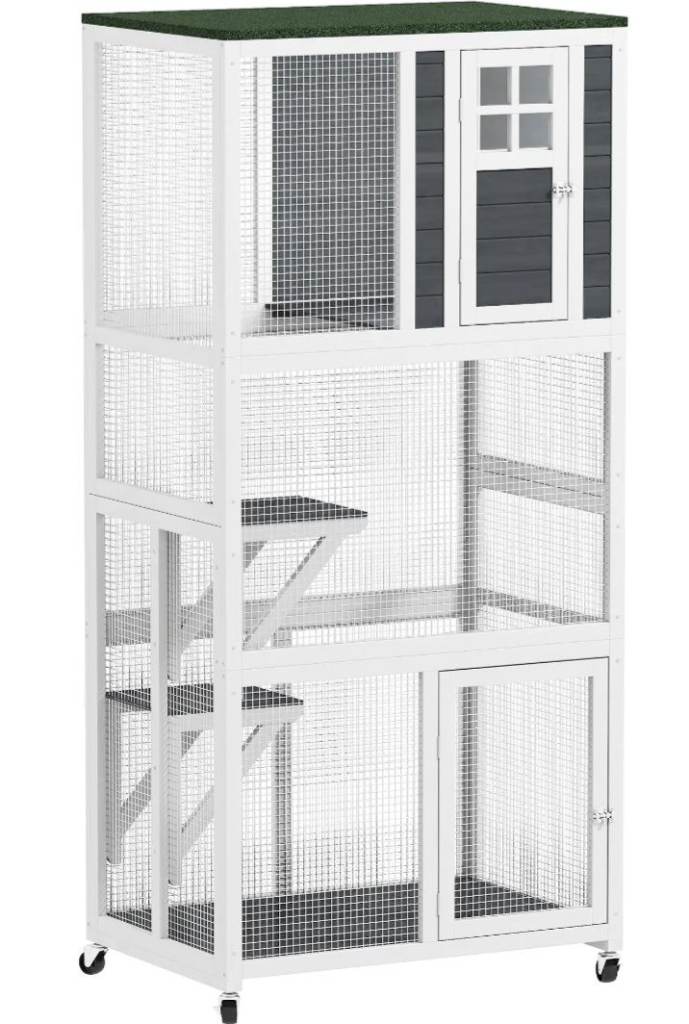 Cat Cage with Waterproof Roof, Platforms, for Multiple Cats, White