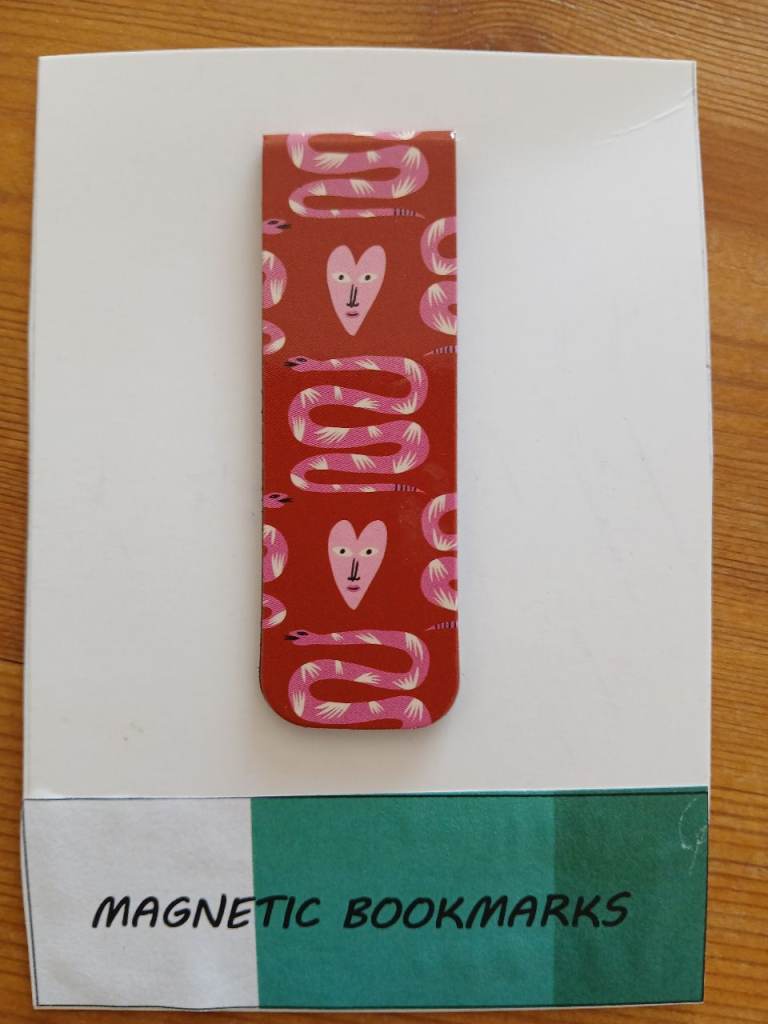 Magnetic Bookmark - Red with Pink Snakes and Hearts