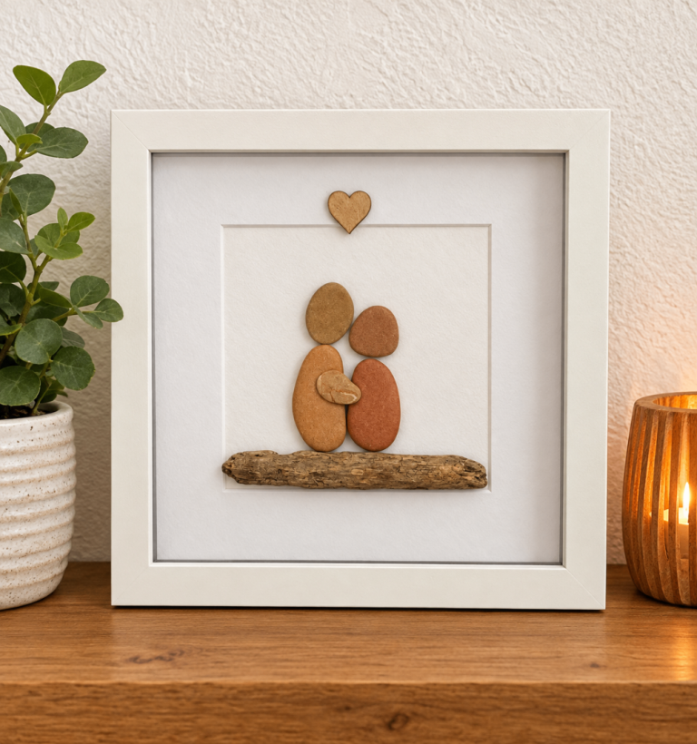 Handmade Pebble Art Family – Framed Wall Art