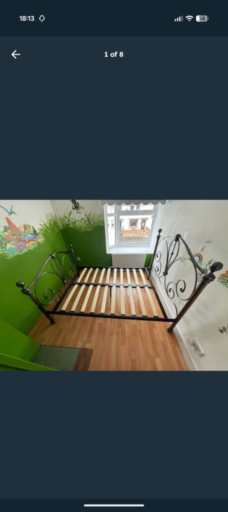 Decorative Metal Double Bed Frame – Good Condition